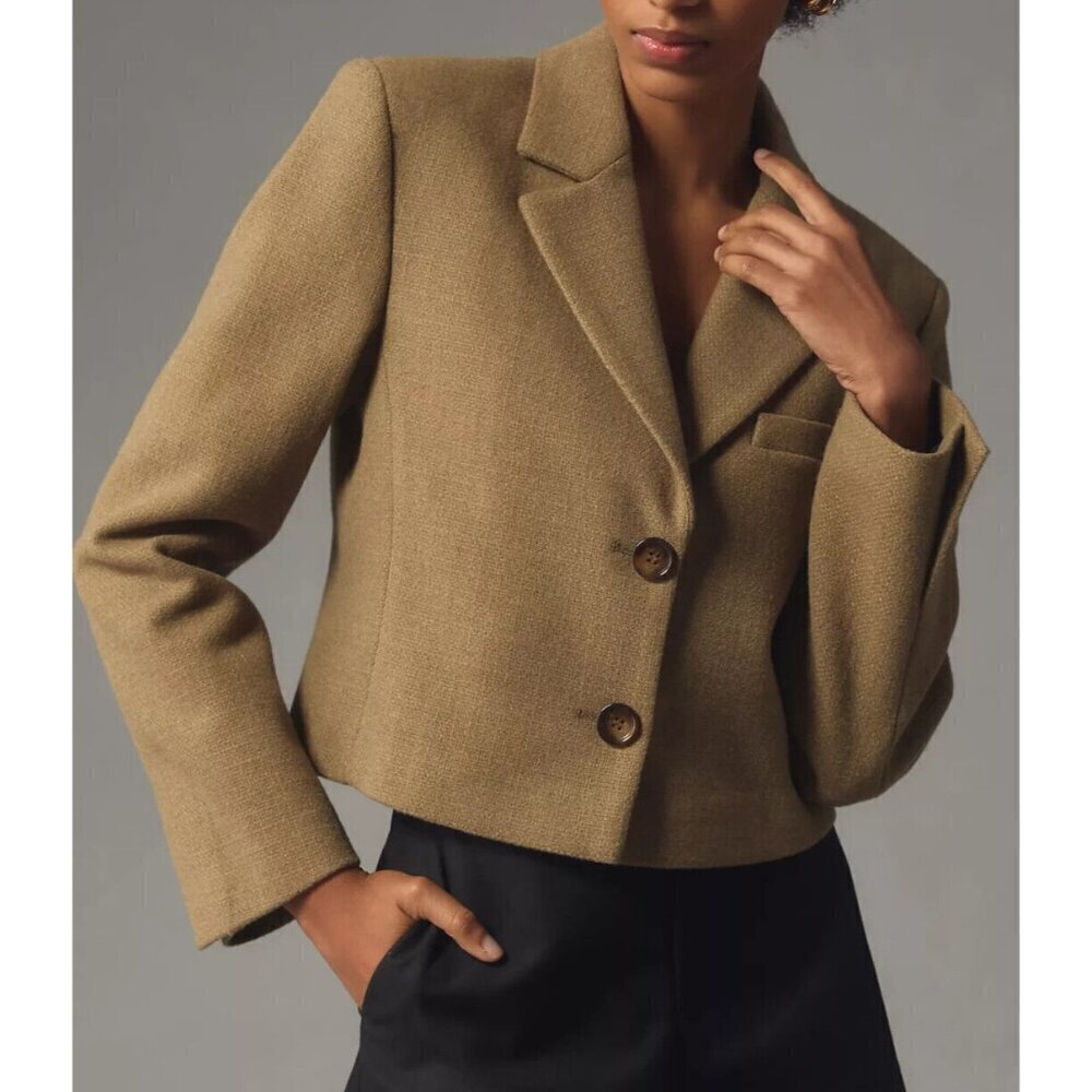 By Anthropologie Cropped Blazer Camel Beige 22